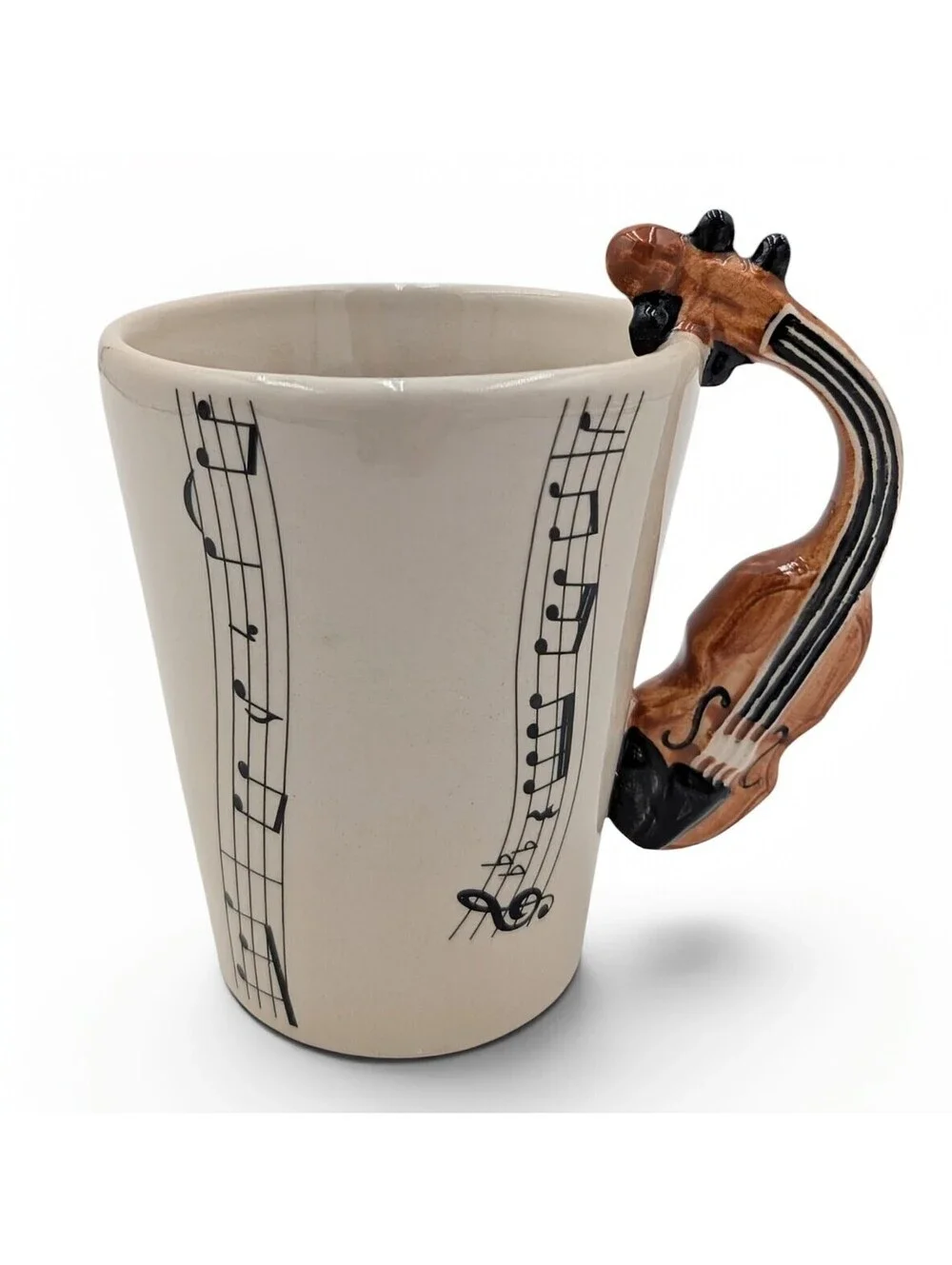 Violin Handle Coffee Mug Musical Notes Ceramic Cup Made in Thailand 5”